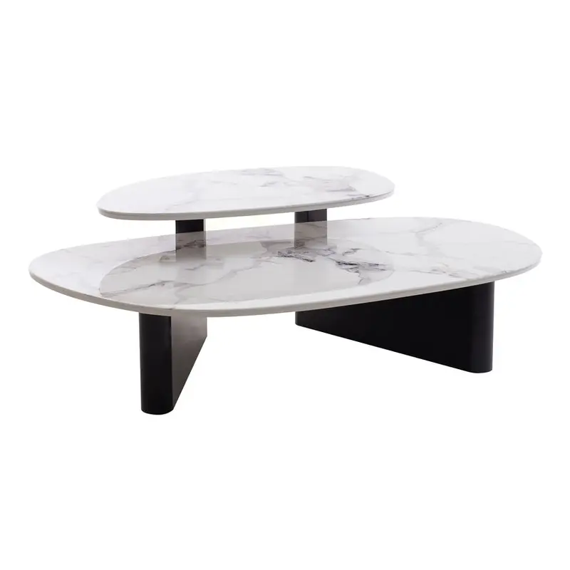 Black Textured Glass Coffee Table With Marble-Inspired Surface 1