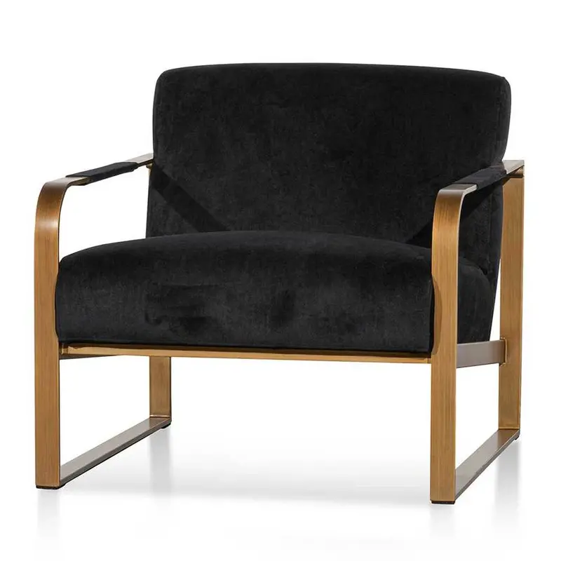 Black Velvet Accent Armchair With Antique Gold Frame 1