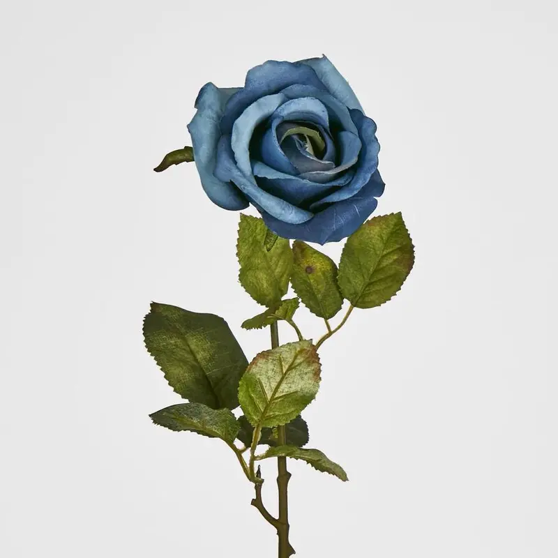 Blue Long-Stemmed Artificial Rose – Unique Dyed Silk Bloom 1