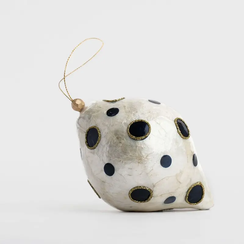 Blue Polka Dot Capiz Shell Christmas Bauble 1