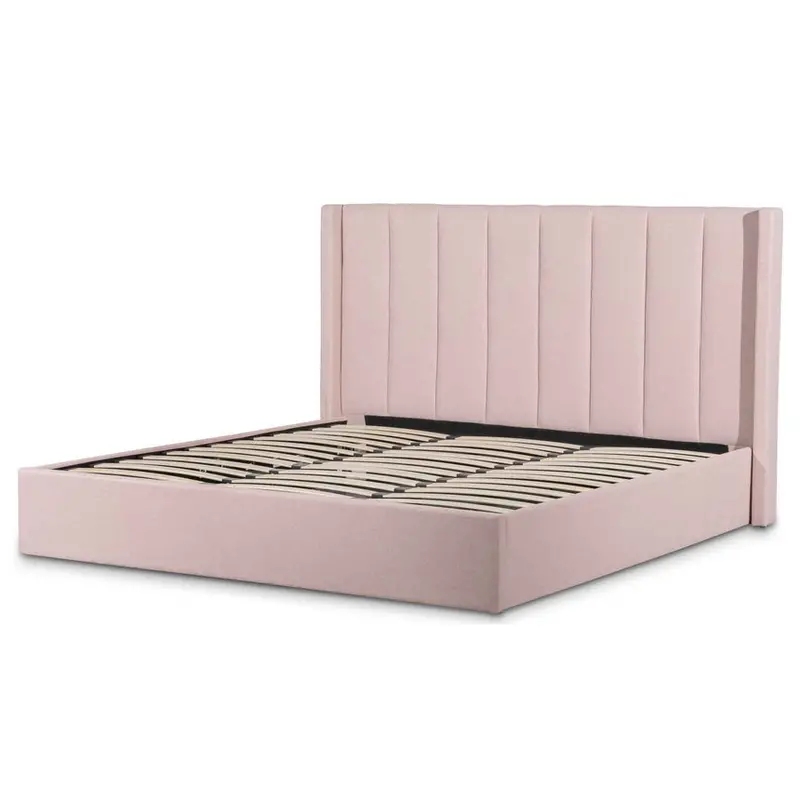 Blush Pink Fabric King Bed With Storage 1
