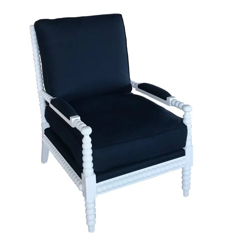 Bobbin Navy Linen Armchair With Classic Bobbin Detailing 1