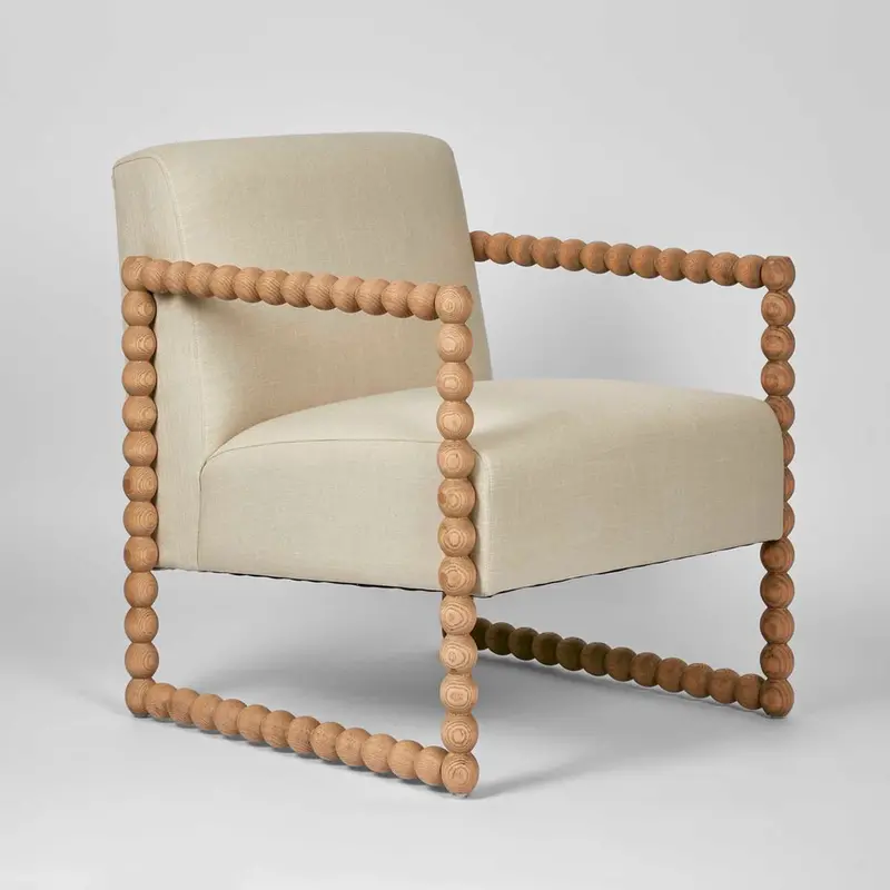 Bobbin Oak Armchair With Natural Wood Frame And Linen Cushions 1