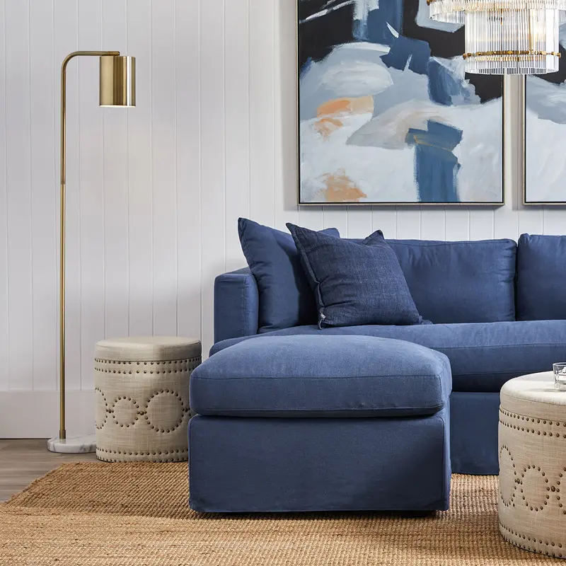 Bradshaw Natural Linen Round Storage Ottoman 1