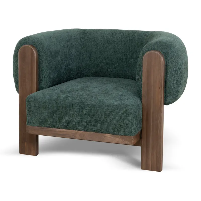 Bush Green Walnut Armchair – Wooden Frame & Fabric Seat 1