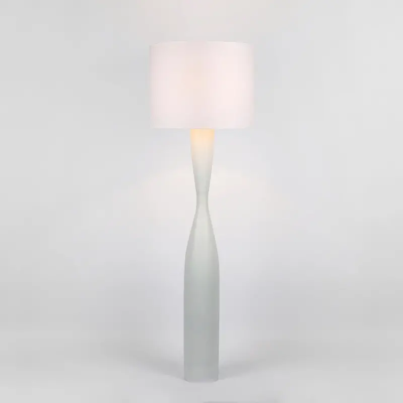 Callum White Floor Lamp With White Fabric Shade 1