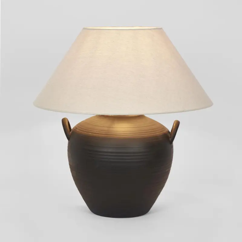 Camille Sleek Black Ceramic Table Lamp With Neutral Shade 1