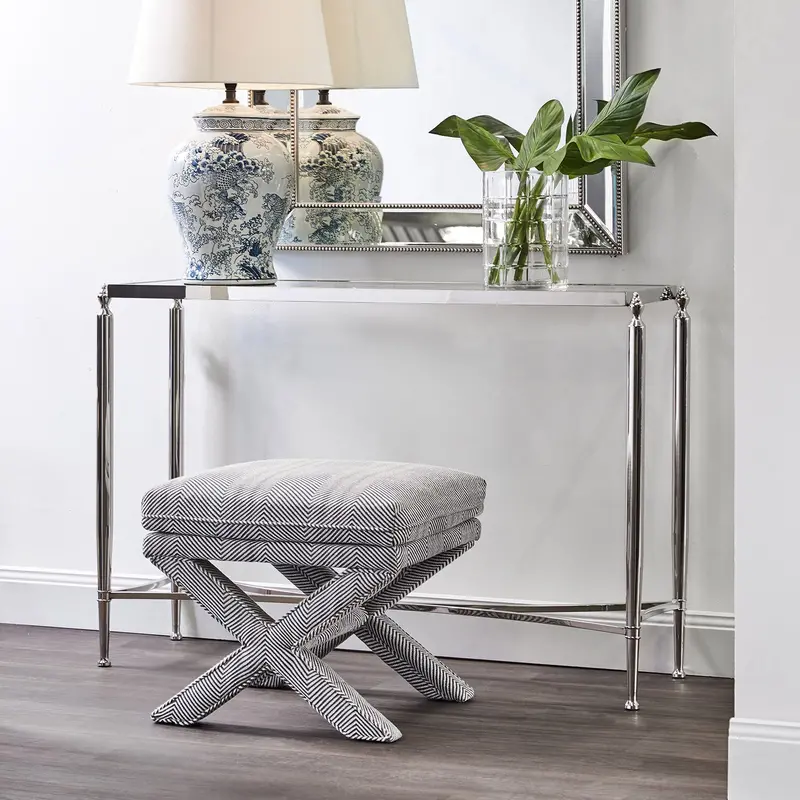 Candace Chevron Blue Linen Stool 1