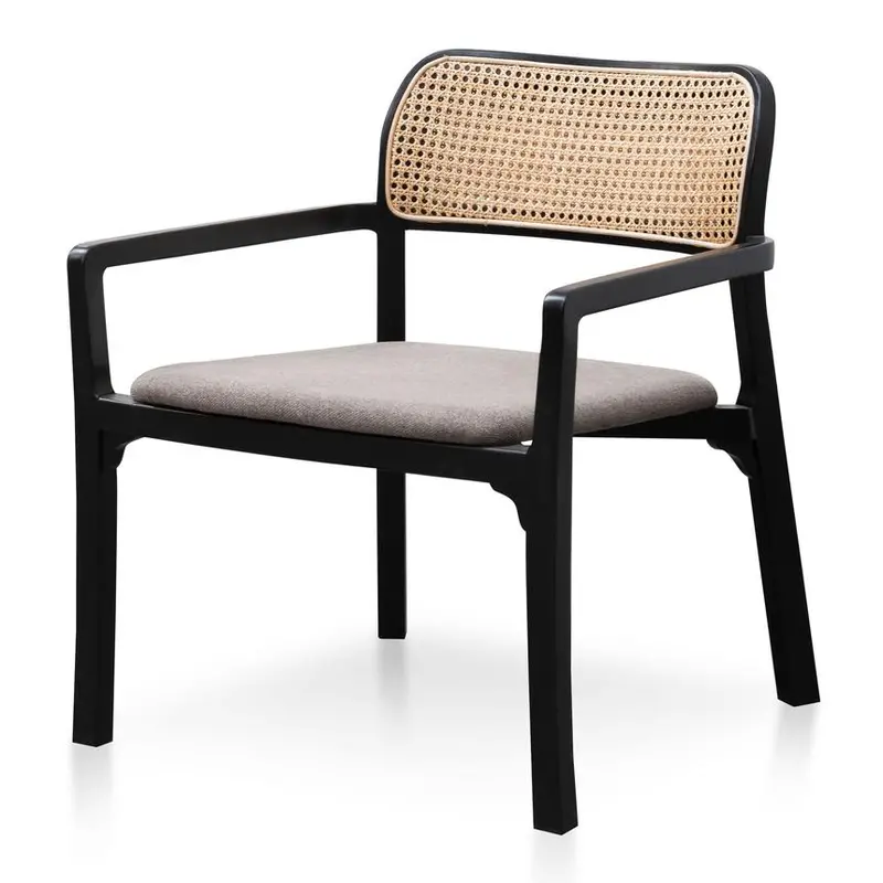 Caramel Grey Fabric Armchair With Black Legs 1