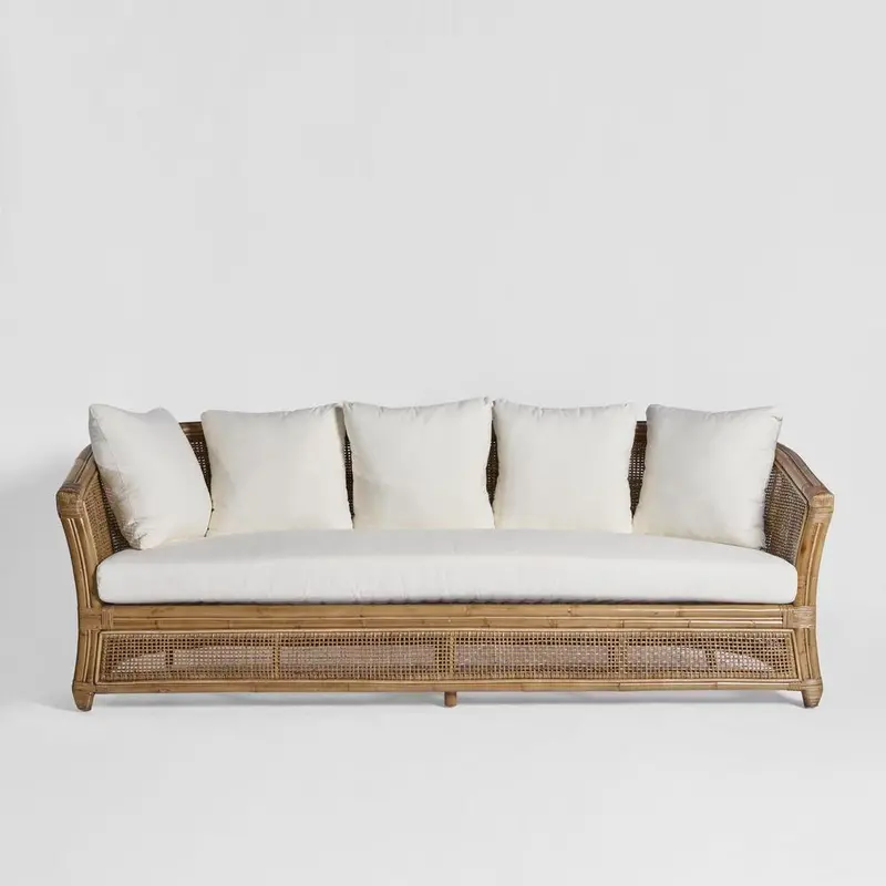 Cayman Cream-Cushioned 3-Seat Rattan Sofa 1