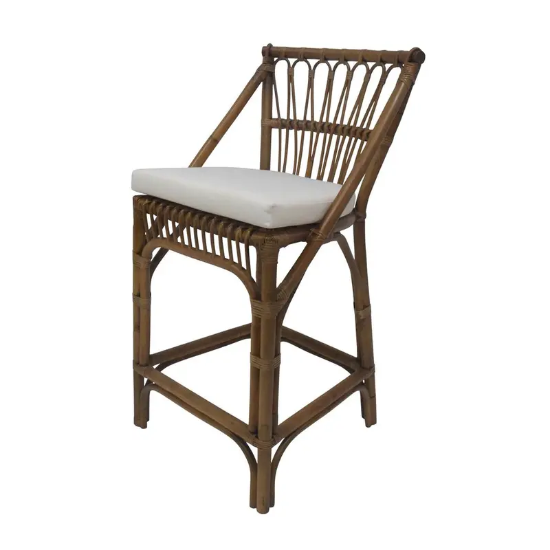 Cayman Natural Rattan Bar Stool With Cream Upholstered Seat And Footrest 1