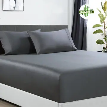 Charcoal Bamboo-Cotton Sheet Set: Mega King Fitted Sheet + 2 Pillowcases (400 Tc) 1