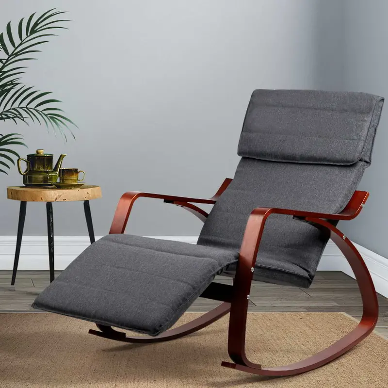 Charcoal Fabric Rocking Armchair – Reclining Lounge Chair With Adjustable Footrest 1