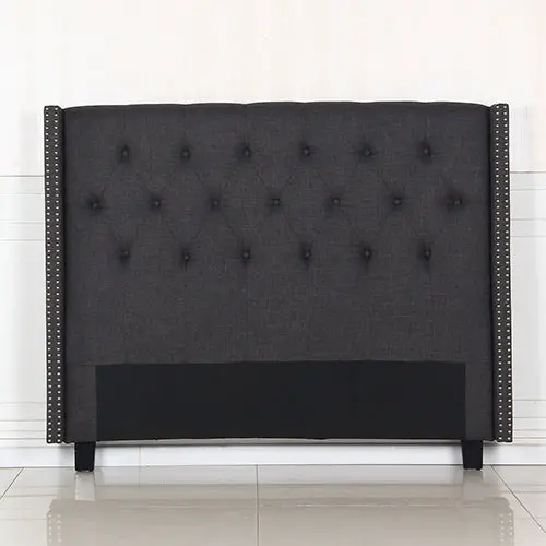 Charcoal Studded Queen Headboard – Elegant Fabric Accent Panel 1