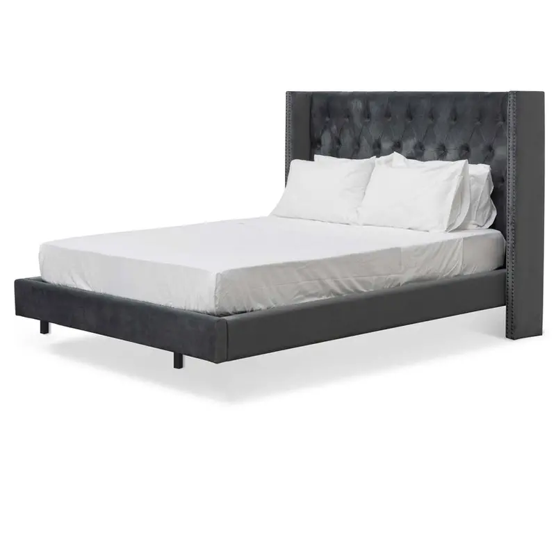 Charcoal Velvet Queen Bed Frame 1