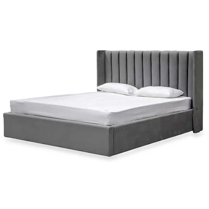 Charcoal Velvet Wide-Base King Bed Frame 1