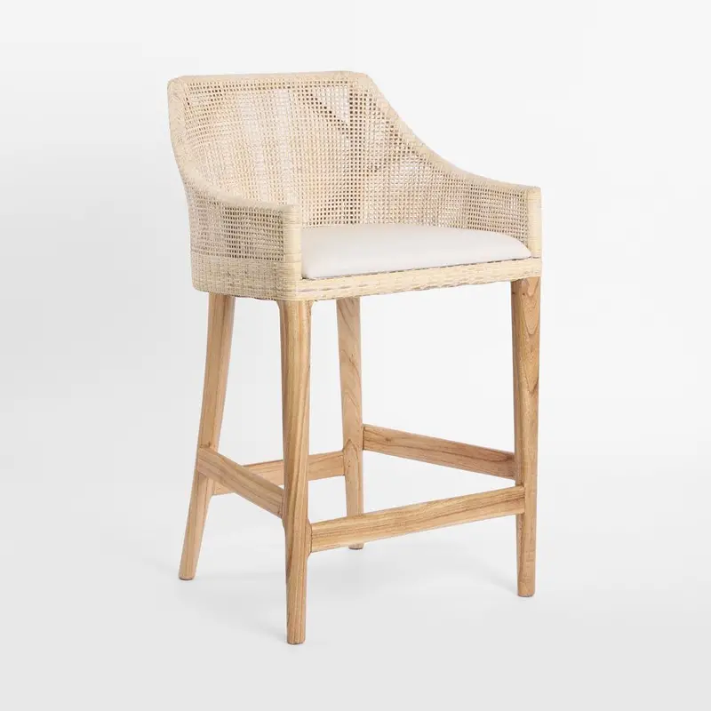 Charlotte Natural Whitewash Rattan Counter Height Stool 1