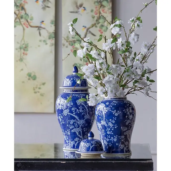 Cherry Blossom Patterned Ceramic Ginger Jar – Asian Garden Style 1