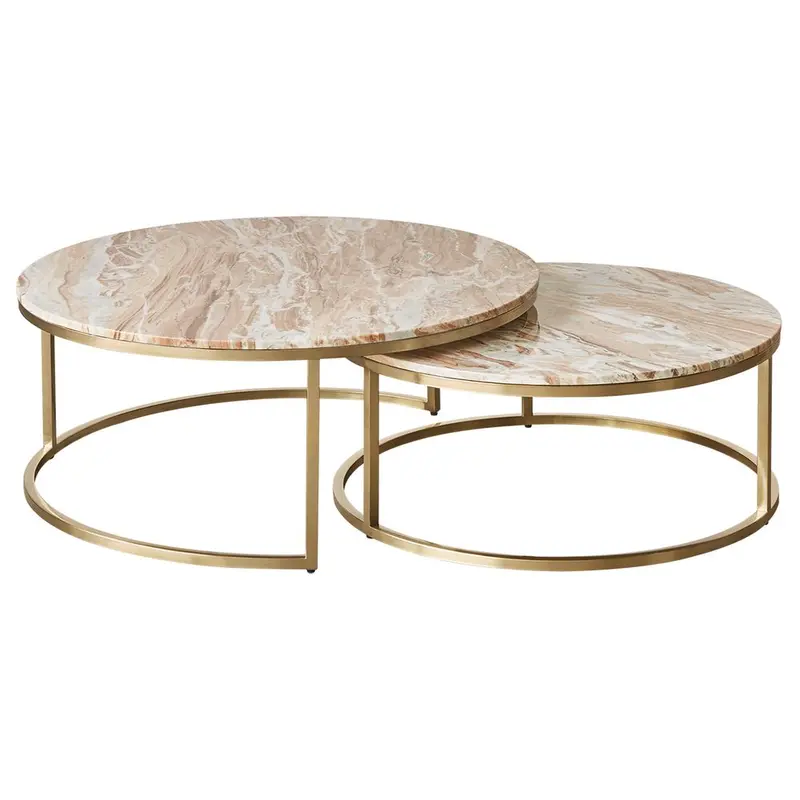 Chloe Nested Pink Marble Coffee Tables With Gold Accents 1