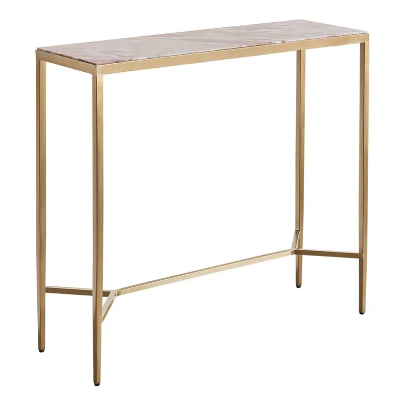 Chloe Small Pink Marble Console Table – Gold Detailing 1