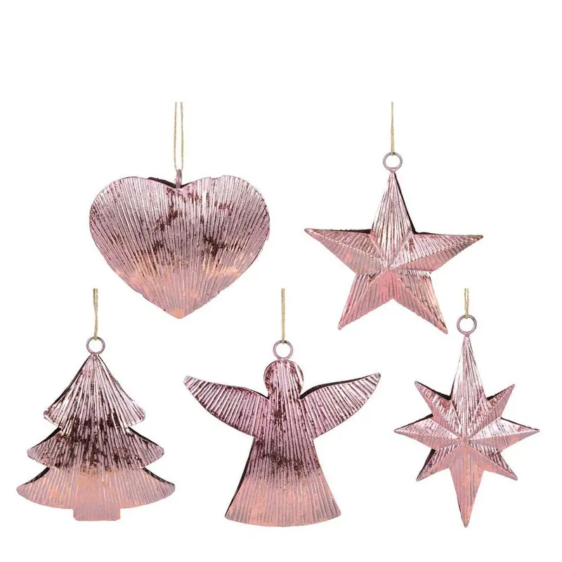 Chrissie Pink Set Of 5 Hanging Holiday Ornaments 1
