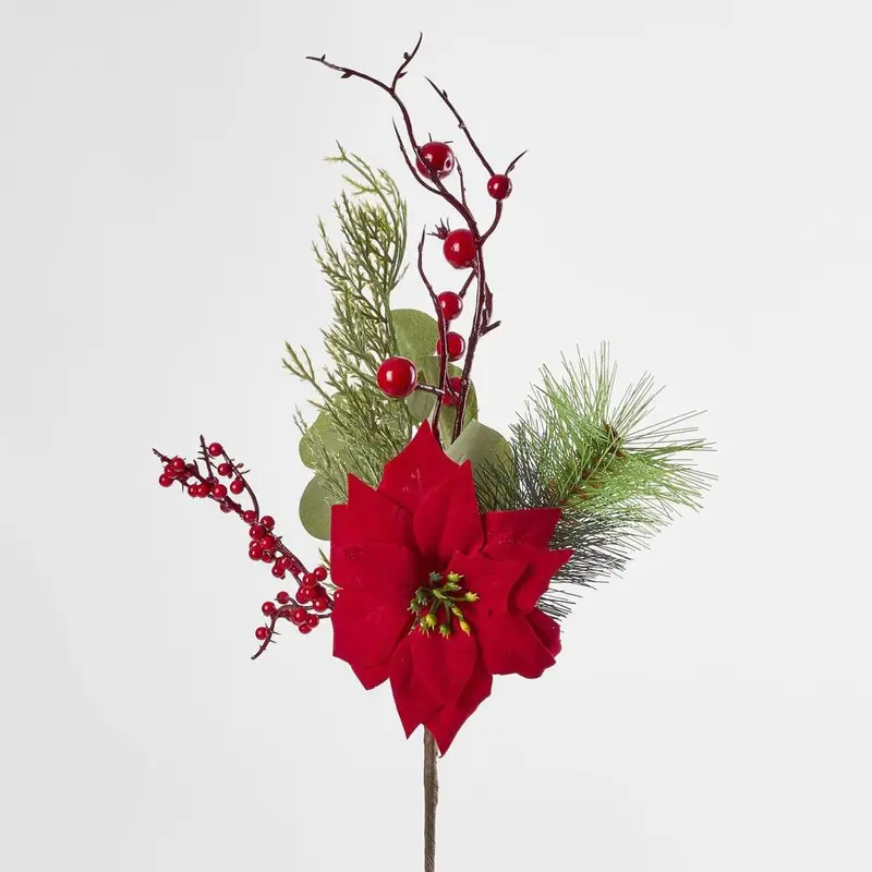 Christmas Poinsettia & Berry Branch Decoration 1