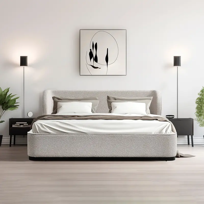 Clay Grey Fabric Queen Bed Frame – Soft Neutral Bedroom Centerpiece 1
