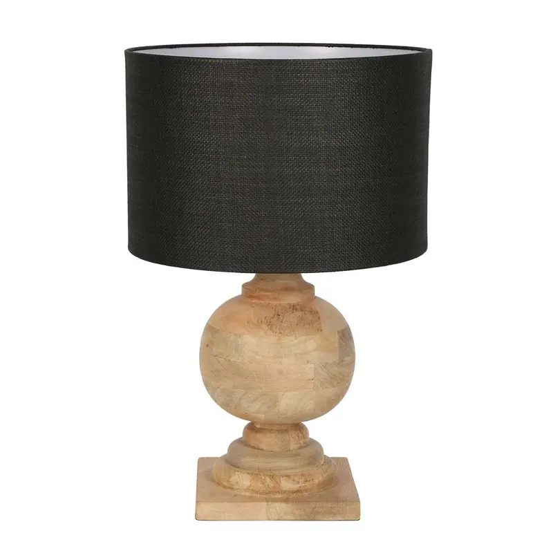 Coach Natural Wood Table Lamp With Black Linen Shade 1