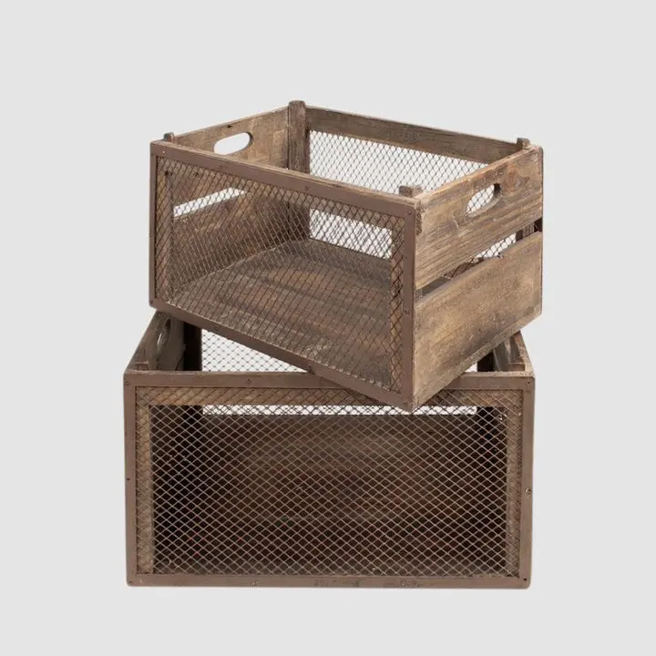 Colmar Set Of Two Vintage-Style Chicken Wire Storage Crates 1