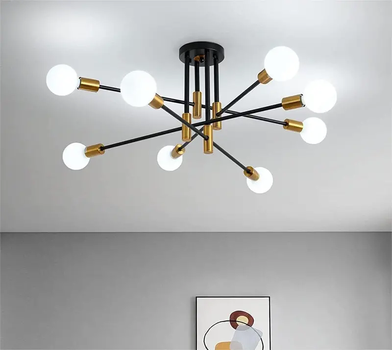 Contemporary Black & Gold Ceiling Chandelier – 8-Light Statement Fixture 1
