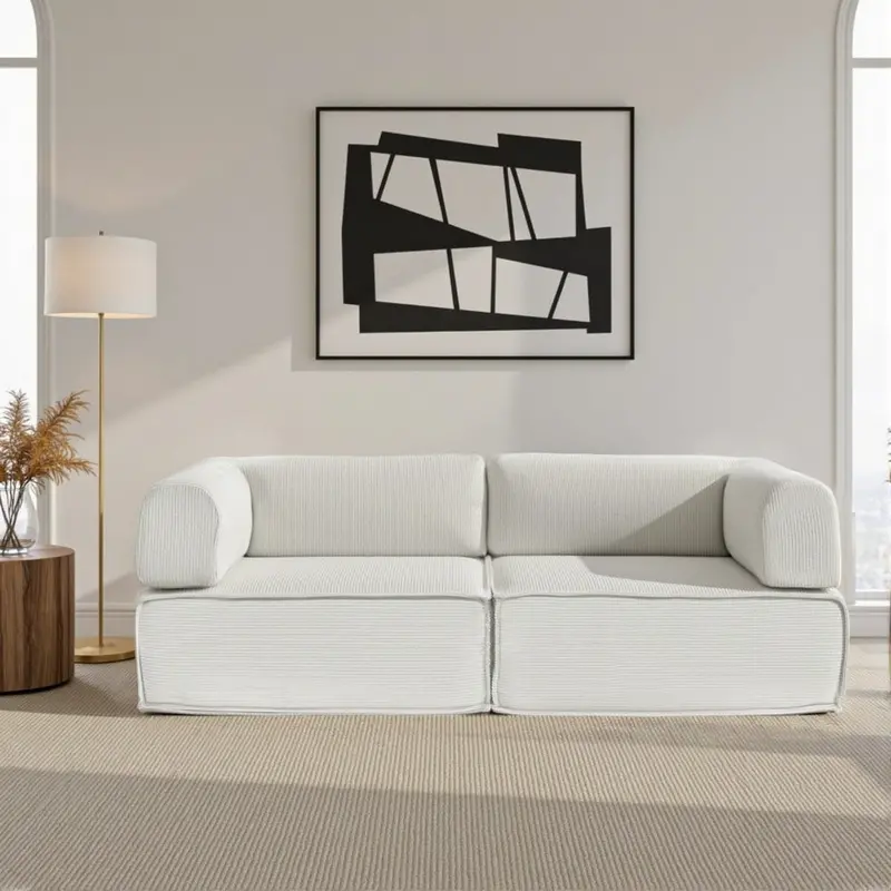 Convertible Folding Sofa Bed – Compact Multi-Functional Design, Beige Fabric Finish 1