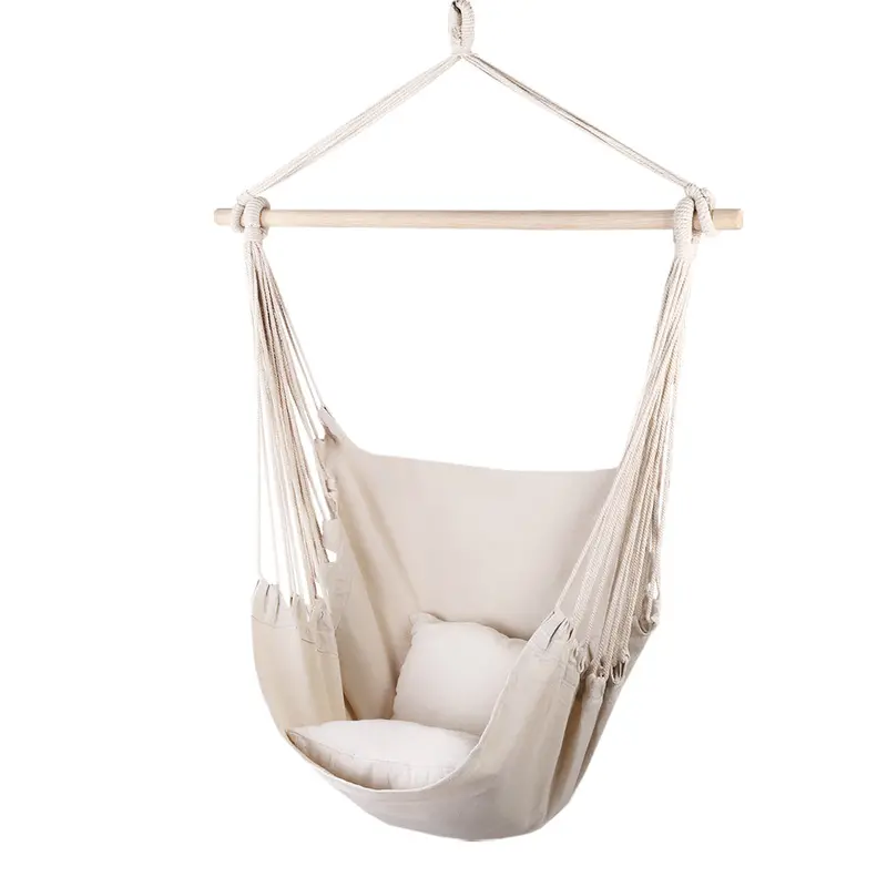 Cream Hammock Chair With Cushion & Pillow – Indoor-Outdoor Hanging Relaxation Seat 1