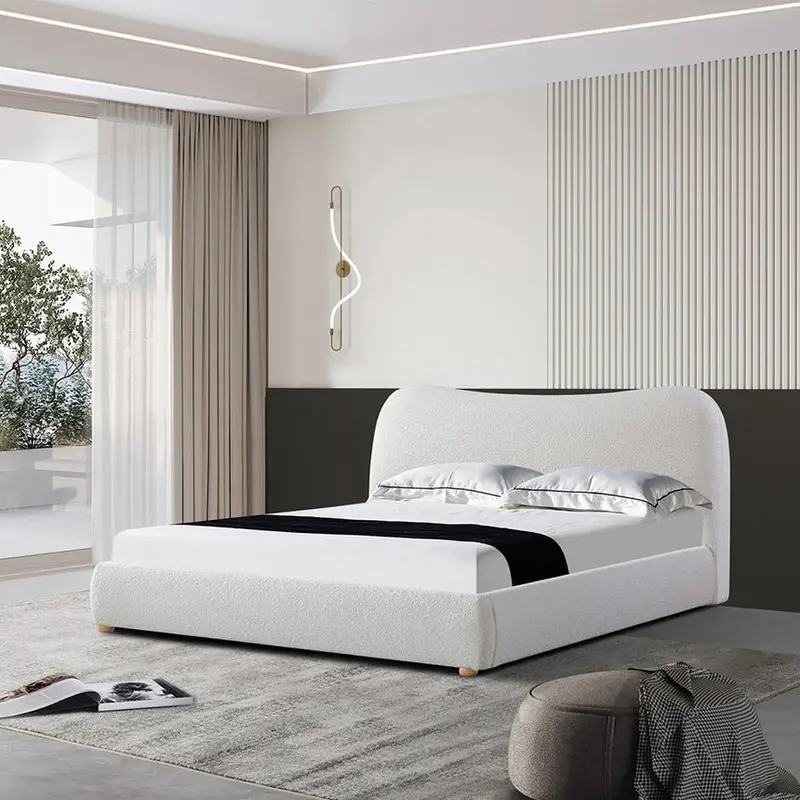 Cream White Boucle King Bed Frame 1