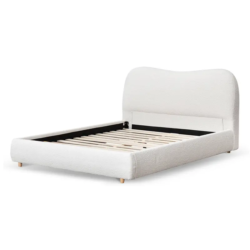Cream White Boucle Queen Bed Frame 1