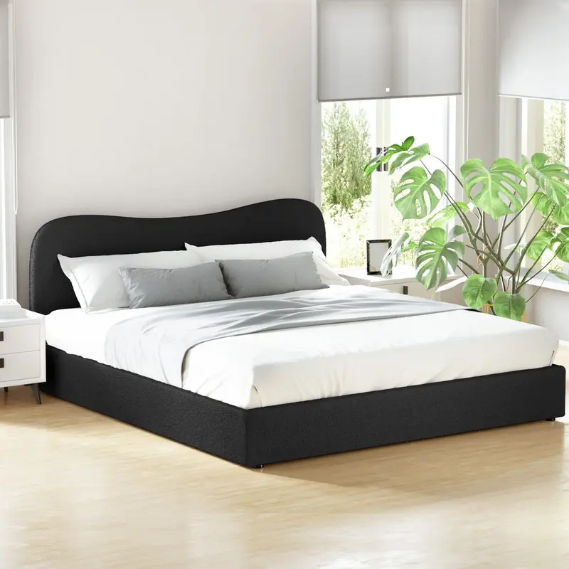 Dara King Bed Frame – Textured Bouclé Upholstered Headboard 1