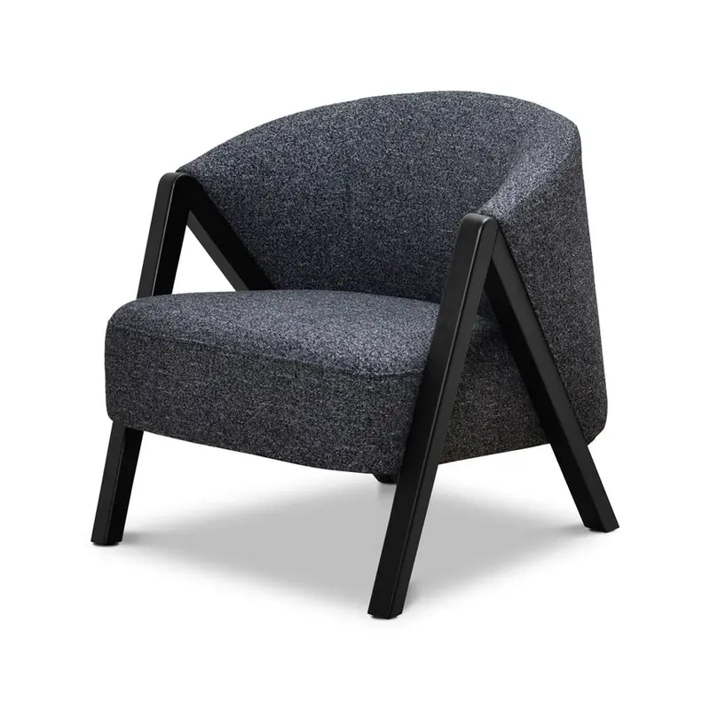 Dark Grey Fleck Fabric Armchair With Black Oak Legs 1