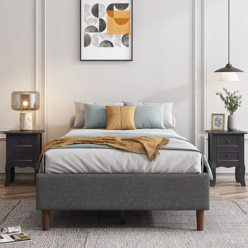 Dark Grey Mattress Foundation – Solid Platform Bed Frame For Double Mattresses 1