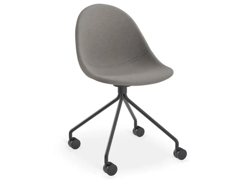 Dark Grey Pebble Fabric Chair With Black Pyramid Base And Rolling Castors 1