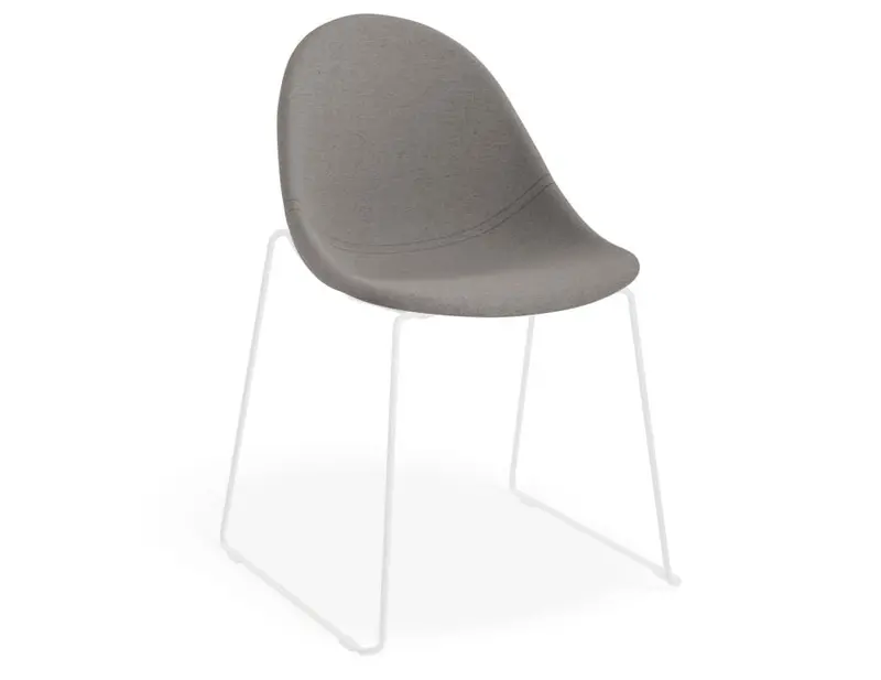 Dark Grey Pebble Fabric Upholstered Chair On White Sled Base 1