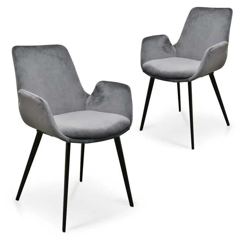 Dark Grey Velvet Dining Chairs With Sleek Legs (2-Pack) 1