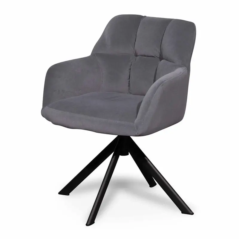 Dark Grey Velvet Visitor Chair With Black Metal Legs 1