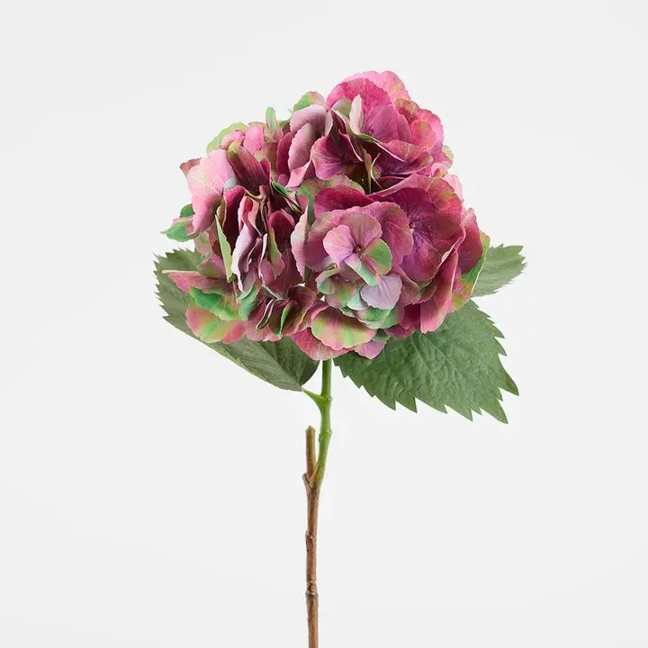 Dark Pink Hydrangea Artificial Stem With Foliage – 75Cm 1