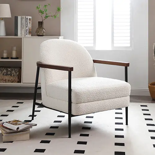 Denmark Accent Armchair – Polyester Upholstery, Wooden Frame & Black Metal Legs 1