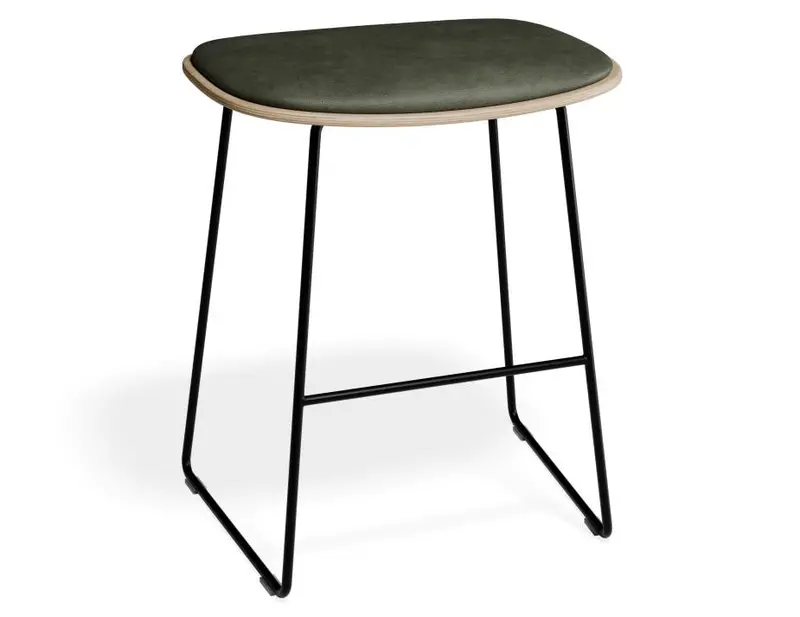 Elva Low Stool – Natural Seat, Sage Green Cushion, Black Frame 1