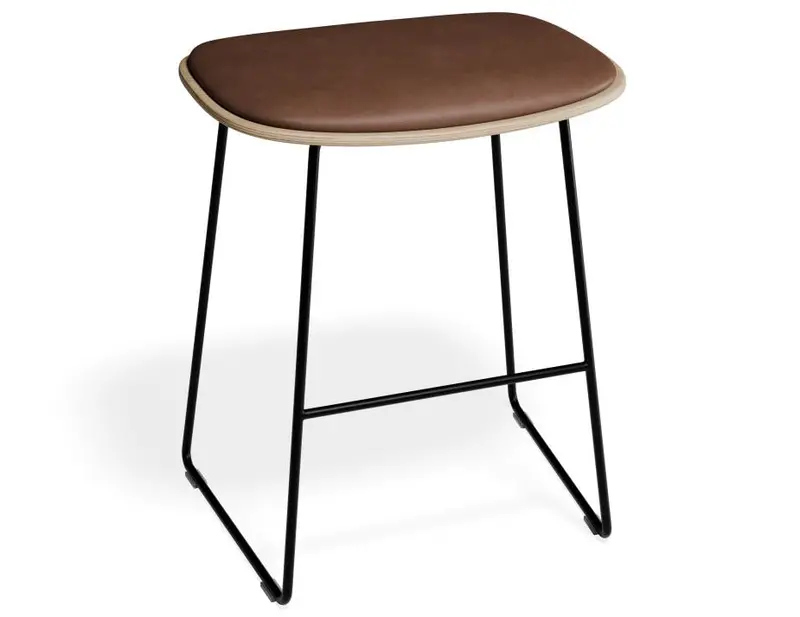 Elva Low Stool – Natural Seat, Tan Cushion, Black Frame 1