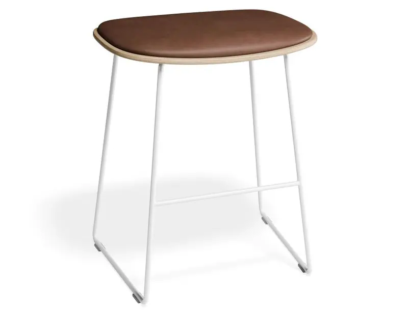 Elva Low Stool – Natural Seat, Tan Cushion, White Frame 1