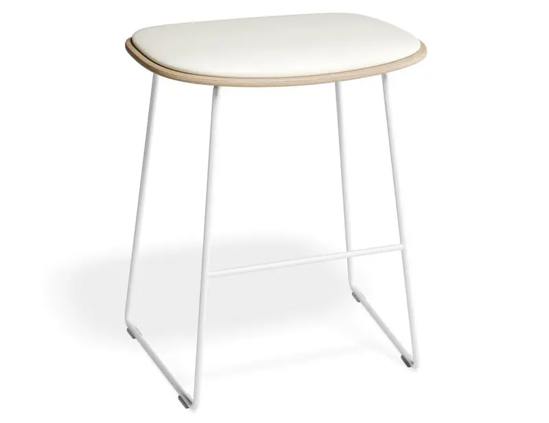 Elva Low Stool – Natural Seat, White Cushion, White Frame 1