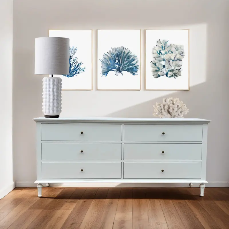 Emmerson Six-Drawer White-Painted Dresser With Circular Drawer Pulls 1