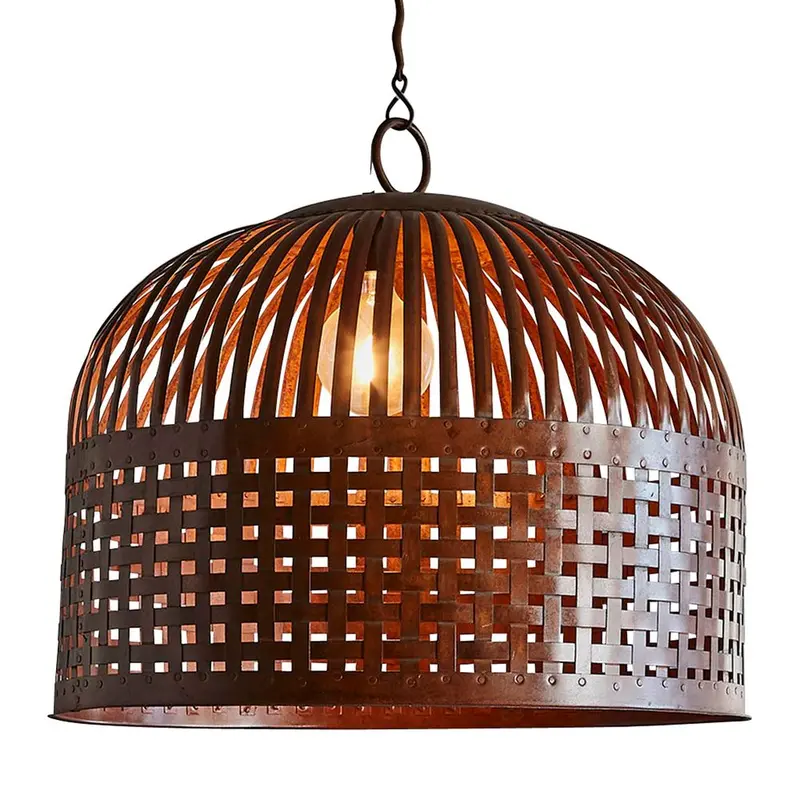 Esch Large Woven Iron Strips Pendant Light In Rust 1