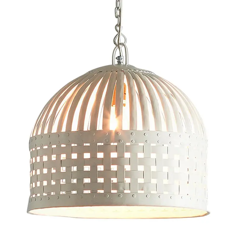 Esch Medium Woven Iron Strip Pendant Light In White 1